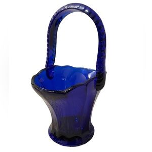 Vintage Fenton Cobalt blue miniature glass basket
